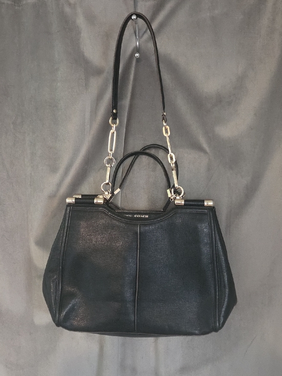 Coach Handbags - Vintage Coach Black Leather Satchel with Silver Chain Accents